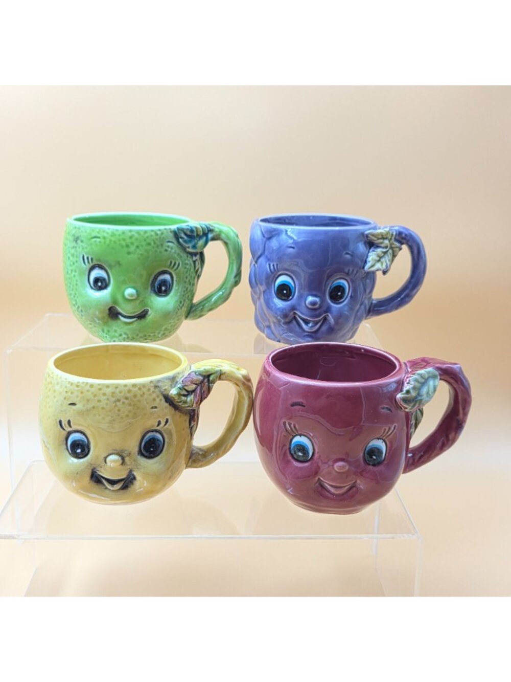 Vintage Enesco Anthropomorphic Fruit Mugs Salt Pepper Shakers Set of 8 - Picture 3 of 16